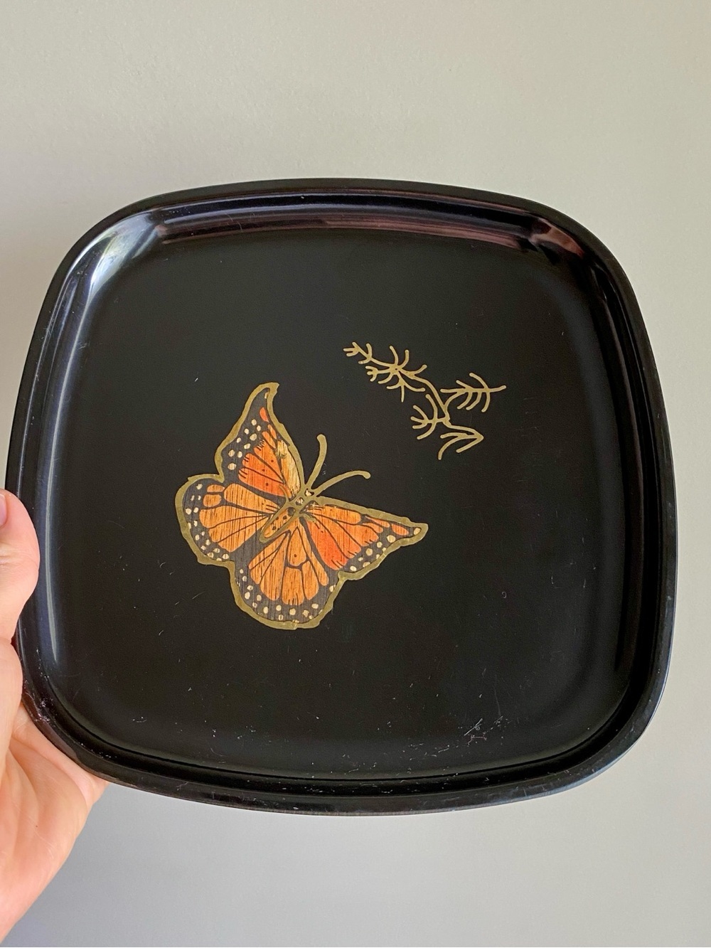 Vintage MCM Couroc Square Butterfly Serving Tray Plate 8.5"
